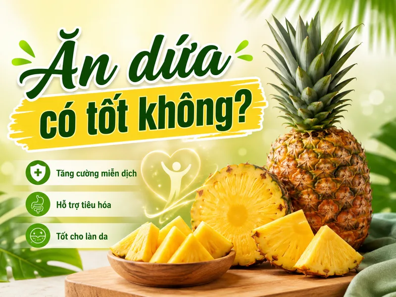 Dứa chứa vitamin C, mangan, chất xơ, nước và bromelain, góp phần bổ sung nhiều dưỡng chất cho cơ thể